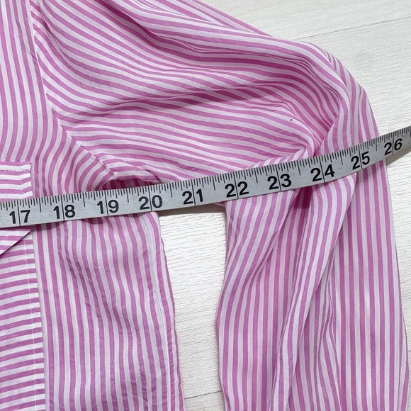 Maeve Anthropologie Blouse Women M Button Down Roll Tab Sleeves Striped Pink - Picture 10 of 12
